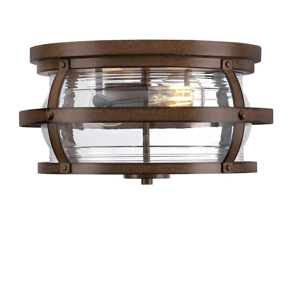Westinghouse Fixture Ceiling Outdoor Flush-Mount 60W 2-Light Weatherby 14In Brnwd Clear Glass 6112600 - main
